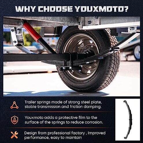 Youxmoto 3500lb Single Trailer Axle Suspension Kit 1750lb Leaf Springs & Ubolt Kit; Pair of Trailer Leaf Spring 4 Leaf Double Eye, 25-1/4" L, 1-3/4" Width, 9/16 Eye I.D