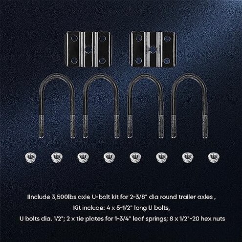 Youxmoto 3500lb Single Trailer Axle Suspension Kit 1750lb Leaf Springs & Ubolt Kit; Pair of Trailer Leaf Spring 4 Leaf Double Eye, 25-1/4" L, 1-3/4" Width, 9/16 Eye I.D