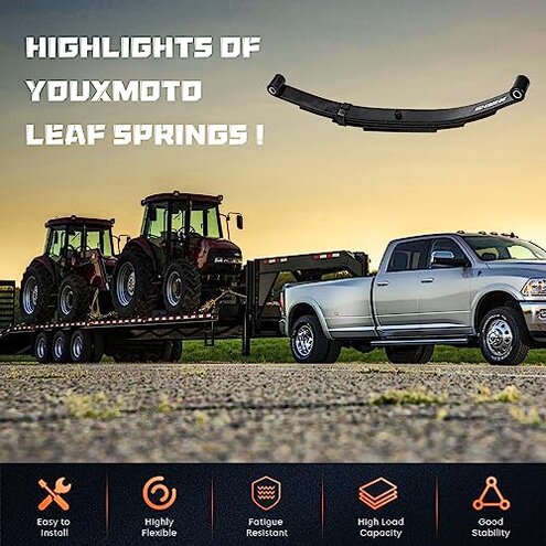 Youxmoto 3500lb Single Trailer Axle Suspension Kit 1750lb Leaf Springs & Ubolt Kit; Pair of Trailer Leaf Spring 4 Leaf Double Eye, 25-1/4" L, 1-3/4" Width, 9/16 Eye I.D