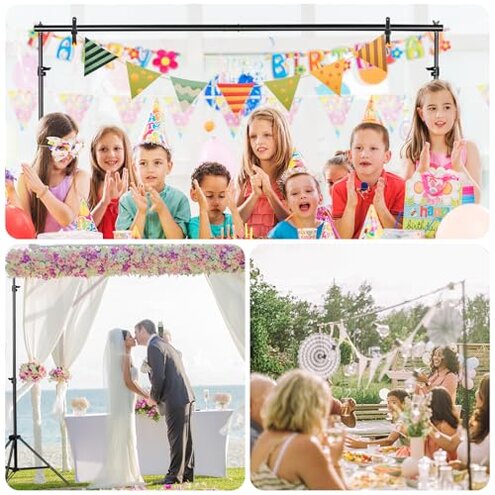 10x7ft Adjustable Photography Backdrop Stand Kit &ndash; Photo Studio Background Support with 4 Crossbars, 4 Clamps, 2 Sandbags, (with 10 * 7 Feet White Backdrop Curtain)