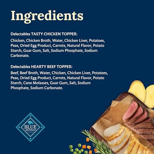 Blue Buffalo Delectables Natural Wet Dog Food Topper Variety Pack, Tasty Chicken, Hearty Beef, Tender Turkey, & Savory Lamb Dinner 3-oz (24 Pack- 6 of Each Flavor)