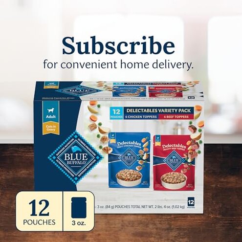 Blue Buffalo Delectables Natural Wet Dog Food Topper Variety Pack, Tasty Chicken, Hearty Beef, Tender Turkey, & Savory Lamb Dinner 3-oz (24 Pack- 6 of Each Flavor)