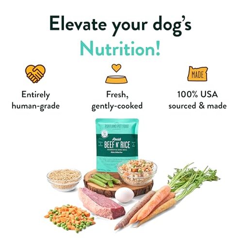 Portland Pet Food Company Fresh Dog Food Pouches - Human-Grade Topper Mix-Ins & Wet Pet Meals - Small & Large Breed Puppy & Senior Dogs - Gluten-Free Meal Toppers, Made in The USA - 5 Pack Variety