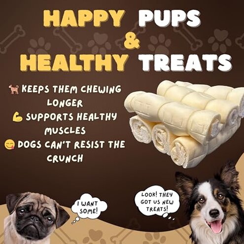 Woofley's 5-6" Buffalo Beef Cheek Roll -(100 Count)- Beef Cheek Rolls for Dogs - Long Lasting Natural Dog Chews