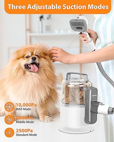 Simple Way Dog Vacuum Grooming Kit for Shedding: Professional Hair Clippers Pet Groomer - Strong Suction Cleaner Deshedding Tool Fur Brush Attachment Trimmer for Home Cat (Cream White)