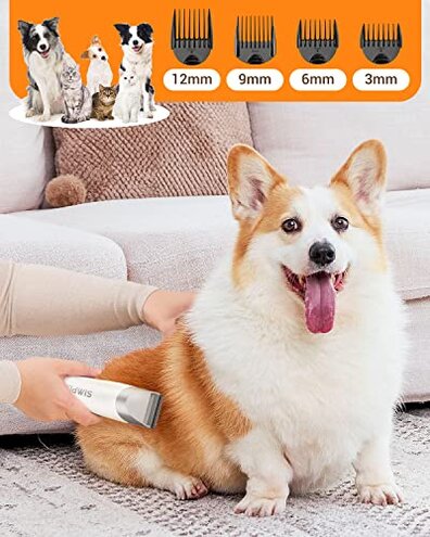 Simple Way Dog Vacuum Grooming Kit for Shedding: Professional Hair Clippers Pet Groomer - Strong Suction Cleaner Deshedding Tool Fur Brush Attachment Trimmer for Home Cat (Cream White)