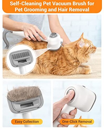 Simple Way Dog Vacuum Grooming Kit for Shedding: Professional Hair Clippers Pet Groomer - Strong Suction Cleaner Deshedding Tool Fur Brush Attachment Trimmer for Home Cat (Cream White)