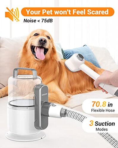 Simple Way Dog Vacuum Grooming Kit for Shedding: Professional Hair Clippers Pet Groomer - Strong Suction Cleaner Deshedding Tool Fur Brush Attachment Trimmer for Home Cat (Cream White)