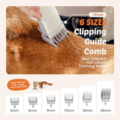 Sweetcrispy Professional Pet Grooming Vacuum Kit, 2.5L Cup, 3 Suction Modes, and 5 Groomer Tools with Cordless Low Noise Dog Clippers for Cats, Other Animals Hair Trimmer