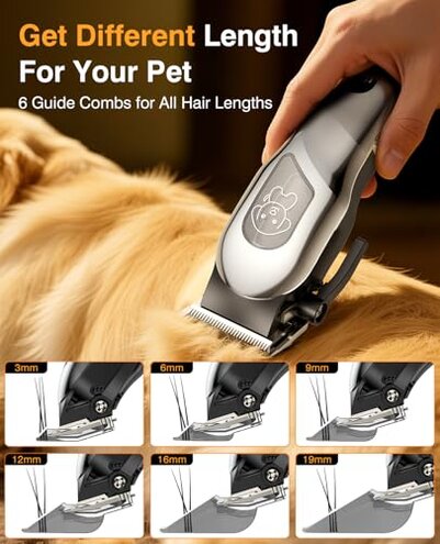 Dog Grooming Kit, Dog Clippers for Grooming for Heavy Thick Hair, Low Noise Cordless Pet Hair Trimmer with Stainless Steel Blade, Professional Rechargeable Hair Trimmer for Dogs and Cats
