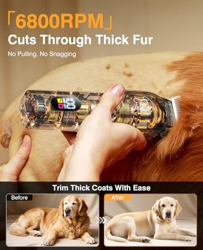 Dog Grooming Kit, Dog Clippers for Grooming for Heavy Thick Hair, Low Noise Cordless Pet Hair Trimmer with Stainless Steel Blade, Professional Rechargeable Hair Trimmer for Dogs and Cats