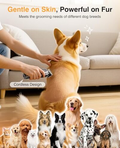 Dog Grooming Kit, Dog Clippers for Grooming for Heavy Thick Hair, Low Noise Cordless Pet Hair Trimmer with Stainless Steel Blade, Professional Rechargeable Hair Trimmer for Dogs and Cats
