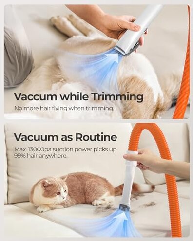 oneisall Dog Vacuum & Dryer for Shedding Grooming, 8 in 1 Dog Grooming Kit with Metal Blade Pet Clippers, Adjustable Speed and Temperature Control Blower