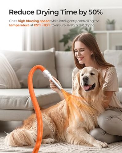 oneisall Dog Vacuum & Dryer for Shedding Grooming, 8 in 1 Dog Grooming Kit with Metal Blade Pet Clippers, Adjustable Speed and Temperature Control Blower