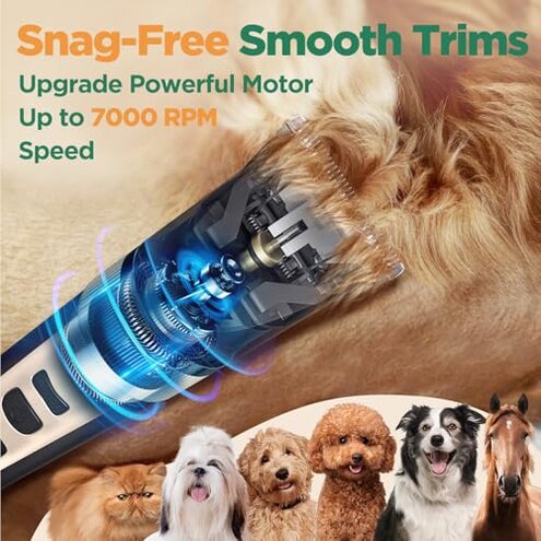 Gimars Cordless 4 Speed 7000rpm Dog Clippers with 6 in 1 4CR Stainless Steel Dog Grooming Scissors Kits, Low Noise 55db Rechargeable Pet Hair Thick Coat Trimmer Cat Shaver Clippers Kit for Cat Pet