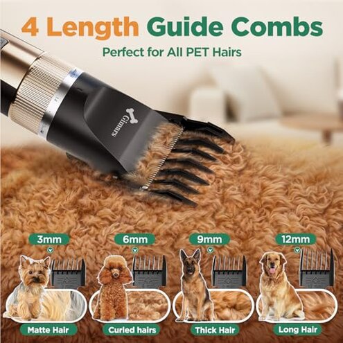 Gimars Cordless 4 Speed 7000rpm Dog Clippers with 6 in 1 4CR Stainless Steel Dog Grooming Scissors Kits, Low Noise 55db Rechargeable Pet Hair Thick Coat Trimmer Cat Shaver Clippers Kit for Cat Pet