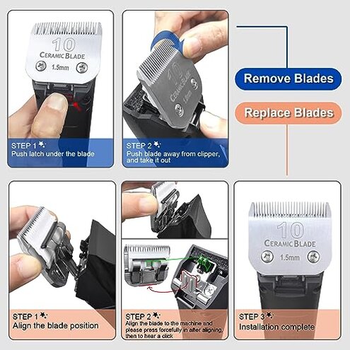 DODAER 3 Pack 10# Detachable Pet Dog Grooming Ceramic Blades,Compatible with Andis,Oster A5,Wahl KM-10 Series,Size #10 Blade 1/16-Inch 1.5MM Cut Length
