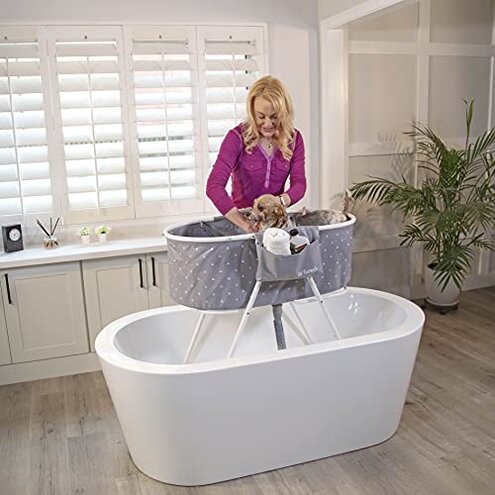 Furesh Little Dipper Dog Bath Tub and Wash Station for Bathing Shower and Grooming, Elevated Foldable and Portable, Indoor and Outdoor, for Small and Medium Size Dogs, Cats and Other Pet (Gray)