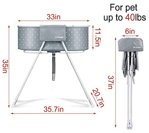 Furesh Little Dipper Dog Bath Tub and Wash Station for Bathing Shower and Grooming, Elevated Foldable and Portable, Indoor and Outdoor, for Small and Medium Size Dogs, Cats and Other Pet (Gray)