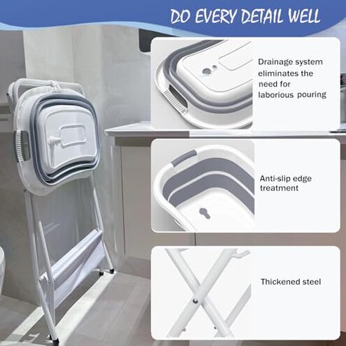 Portable Dog Bath Tub and Dog Washing Station, Collapsible Elevated Pet Tub for Bathing, Showering, Grooming, Pet Bathing Basin for Small to Medium Dogs, Cats and Other Pets (Built-in Drainage System)