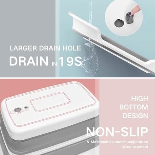 CYANOE Collapsible Pet Bathtub with Water Drain Plug, Foldable Bathtub for Puppy Small Dogs Cats, Portable & Space Saving Design, BPA Free, Grey