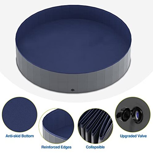 Niubya Foldable Dog Swimming Pool, Collapsible Hard Plastic, Portable Bath Tub for Pets Dogs and Cats, Pet Wading Pool for Indoor and Outdoor, 72 x 12 Inches