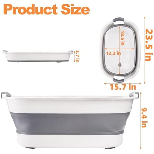 Coloch Collapsible Pet Bathtub with Water Drain Plug, Plastic Dog Bath Tub with Handle Portable Puppy Bathing Tub Space Saving Laundry Basket for Puppy, Small Dog, Cat, BPA Free, Grey