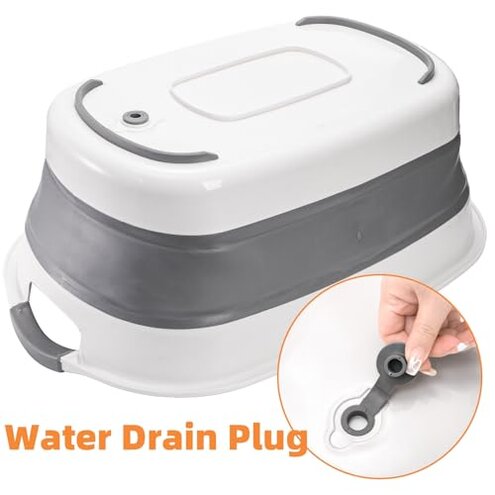 Coloch Collapsible Pet Bathtub with Water Drain Plug, Plastic Dog Bath Tub with Handle Portable Puppy Bathing Tub Space Saving Laundry Basket for Puppy, Small Dog, Cat, BPA Free, Grey