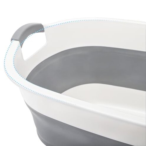Coloch Collapsible Pet Bathtub with Water Drain Plug, Plastic Dog Bath Tub with Handle Portable Puppy Bathing Tub Space Saving Laundry Basket for Puppy, Small Dog, Cat, BPA Free, Grey