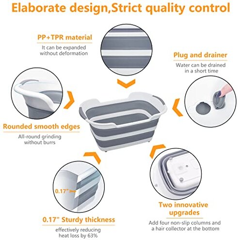 Goderewild 7.1 Gal/27L Multipurpose Collapsible Pet Bathtub Upgraded with Drainage Hole and Pet Hair Collector for Bathing/Shower, Portable Laundry Basket-Foldable Bathing Tub-Storage Organizer.