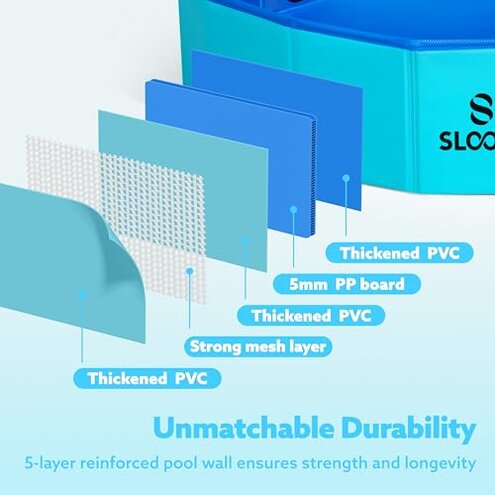 SLOOSH Foldable Dog Kiddie Pool - Portable Hard Plastic Doggie Swimming Pool, Anti-Slip Collapsible Pets Bath Tub Suitable for Kids Indoor Outdoor Backyard Use (48" x 12", Blue)