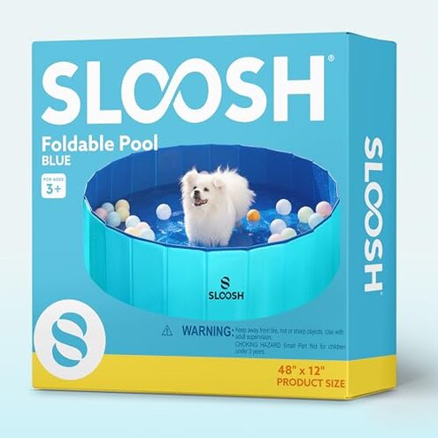 SLOOSH Foldable Dog Kiddie Pool - Portable Hard Plastic Doggie Swimming Pool, Anti-Slip Collapsible Pets Bath Tub Suitable for Kids Indoor Outdoor Backyard Use (48" x 12", Blue)