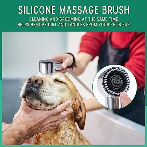 3 Mode Dog Shower Attachment, High Pressure Handheld Sprayer with ON/OFF Switch, G1/2" Metal Shower Diverter, 100 Inches Stainless Steel Hose, No Drill Hook, for Indoor Pet Bathing and Washing