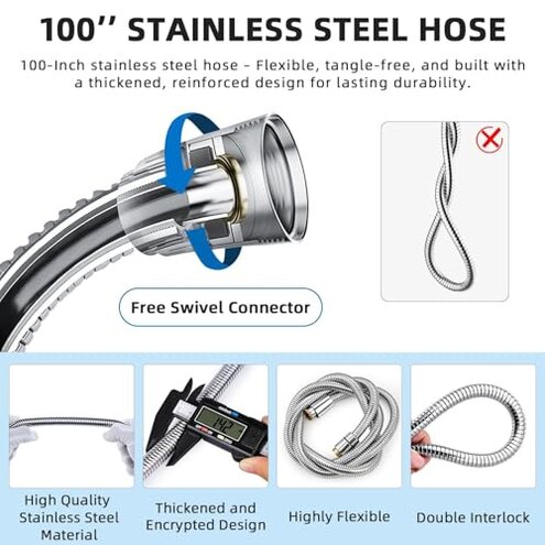 G-Promise Dog Shower Sprayer Attachment for Fast and Clean Pet Showering, Multifunctional Shower, Metal Diverter, 100 Inch Extra Long Hose, No Drill Hook, Dog Washing-Bathroom (Chrome)