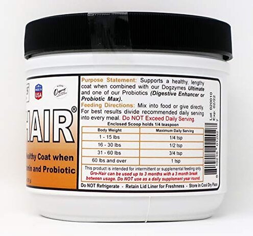 Dogzymes GRO-Hair for Length of Coat or Feathering, Fast Coat Growth or When sparse Coat and/or Bald Spots Need to Fill in.