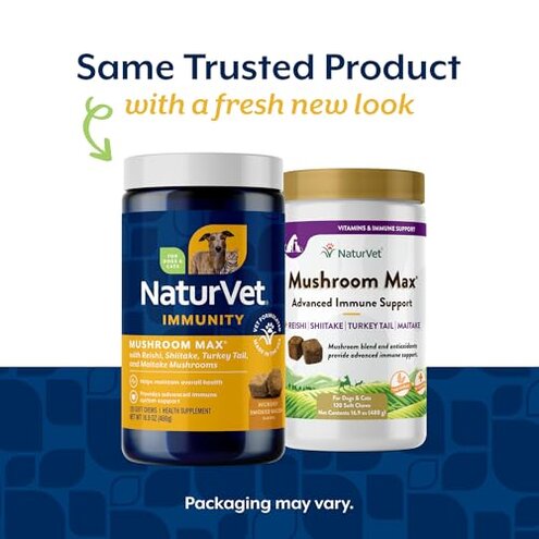 NaturVet Mushroom Max Advanced Immune Support Dog Supplement &ndash; Helps Strengthen Immunity, Overall Health for Dogs &ndash; Includes Shitake Mushrooms, Reishi, Turkey Tail &ndash; 120 Ct.