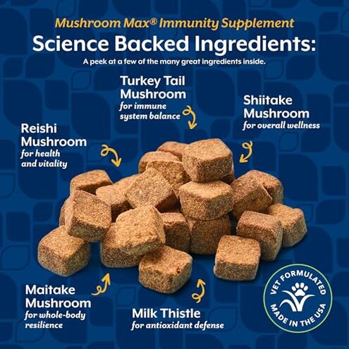 NaturVet Mushroom Max Advanced Immune Support Dog Supplement &ndash; Helps Strengthen Immunity, Overall Health for Dogs &ndash; Includes Shitake Mushrooms, Reishi, Turkey Tail &ndash; 120 Ct.
