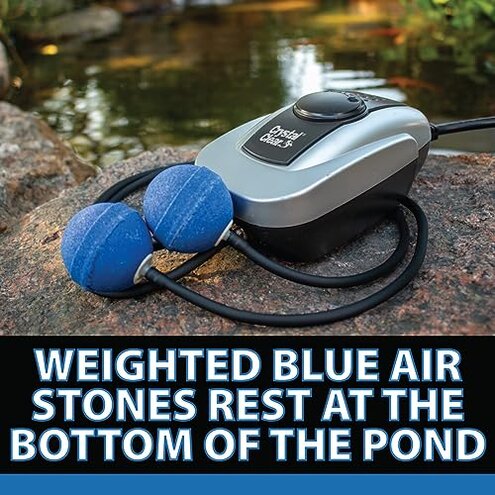 CrystalClear PondAir 2, Complete Aeration Kit, Whisper Quiet Water Garden Oxygenation Bubbler System Adds Oxygen to Koi & Fish Ponds, Outdoor Aerator Compressor Pump, Tubing & 2 Air Submersible Stone