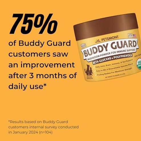 Petsmont Buddy Guard for Lumps and Bumps, Lipoma for Dogs & Cats, Patent Pending Organic 8 Mushroom Powder Blend Natural Dog Probiotic & Immune Support Chaga, Reishi, Lion's Mane, Turkey Tail Mushroom
