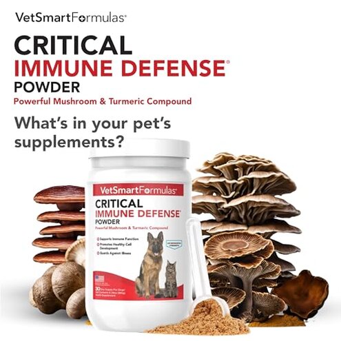 Critical Immune Defense for Dogs & Cats; Supports Normal Cell Growth - Turkey Tail, Reishi, Shiitake and Maitake Mushroom Formula with Patented White Turmeric Root Extract - 30-Day Supply