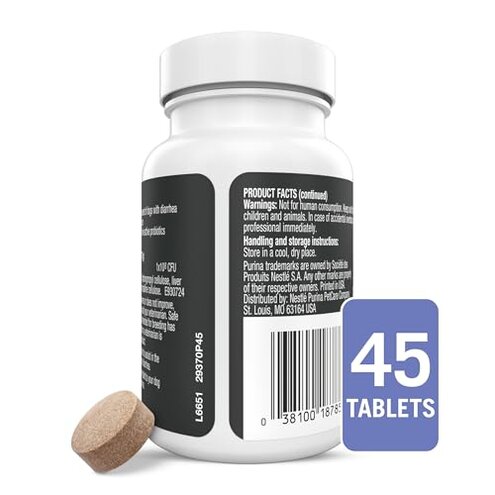 Purina Pro Plan Veterinary Supplements FortiFlora Probiotics for Dogs Chewable Tablets for Digestive Gut Health and Diarrhea - 45 ct. Canister