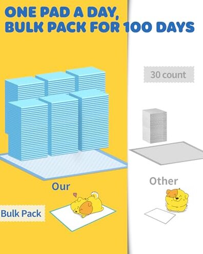 Powools 100-Pack X-Large Puppy Pads - 34'' x 28'' Pee Pads for Dogs Potty Training with Leak-Proof Quick-Dry Design, 6-Layer Wee Wee Pads for Dogs, Blue