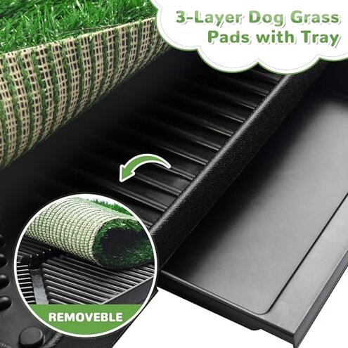 Dog Grass Pad With Tray, 25" x 20" Potty for Puppy Training, Reusable Artificial Pee Pad, Indoor/Outdoor Pet Toilet Loo, 3-Layer System