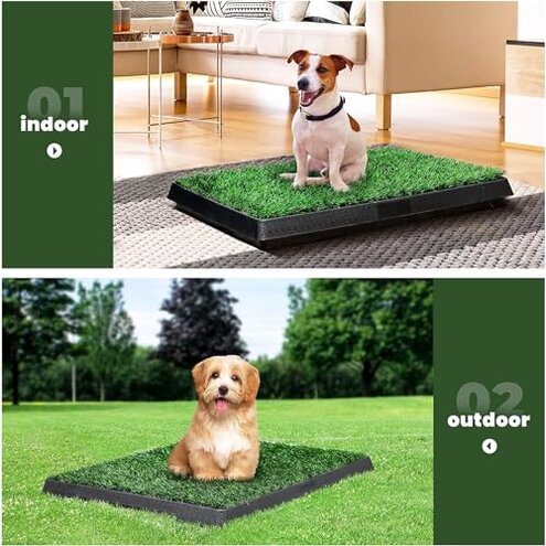 Dog Grass Pad With Tray, 25" x 20" Potty for Puppy Training, Reusable Artificial Pee Pad, Indoor/Outdoor Pet Toilet Loo, 3-Layer System