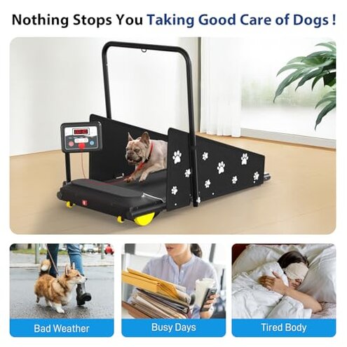 VEVOR Dog Treadmill for Small & Medium Dogs, Dog Pacer, Pet Running Machine Slat Mill to Keep Dogs Active & Fit, Foldable U Shaped Bar, Low-Noise Design, Remote Control & Move Wheels, w/LED Display