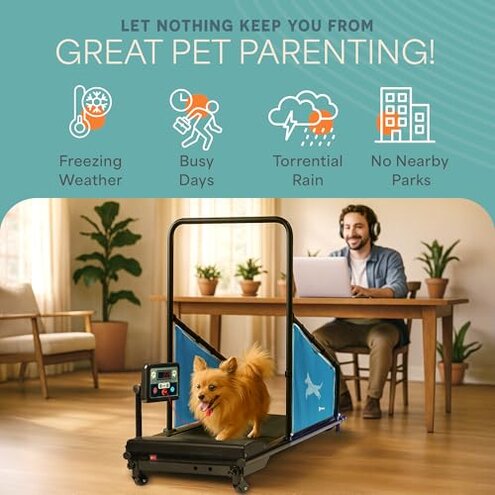 Lifepro PawRunner Dog Treadmill for Small & Medium Dogs, Pet Treadmill for Dogs up to 130lbs, Indoor Running Machine for Fitness, Compact & Durable Pacer Treadmill for Health and Exercise