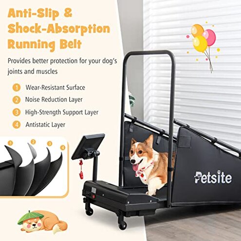 PETSITE Dog Treadmill, Pet Dog Running Machine for Small & Medium-Sized Dogs, Pet Fitness Treadmill with LCD Display Screen, 220 LBS