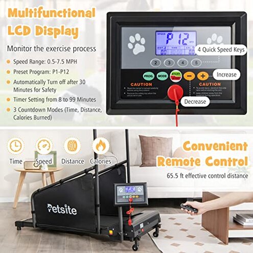 PETSITE Dog Treadmill, Pet Dog Running Machine for Small & Medium-Sized Dogs, Pet Fitness Treadmill with LCD Display Screen, 220 LBS