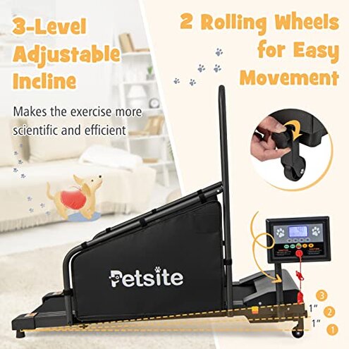 PETSITE Dog Treadmill, Pet Dog Running Machine for Small & Medium-Sized Dogs, Pet Fitness Treadmill with LCD Display Screen, 220 LBS
