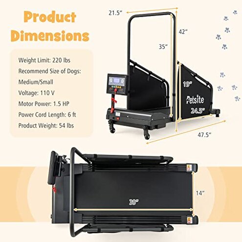 PETSITE Dog Treadmill, Pet Dog Running Machine for Small & Medium-Sized Dogs, Pet Fitness Treadmill with LCD Display Screen, 220 LBS